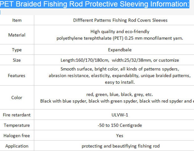 PET Braided Sleeve Fishing Rod Sock Cover Perlindungan, Pancing Sarung Tangan Lengan Polyethylene Terephthalate Sleeve